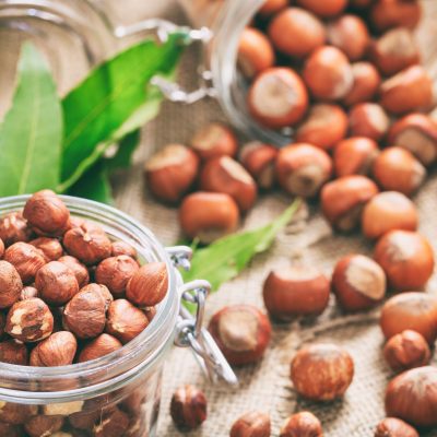 Hazelnuts on a burlap